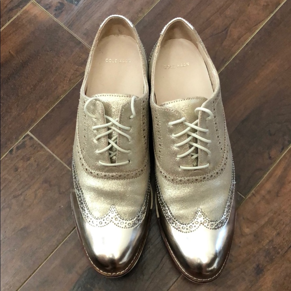 Cole Haan Metallic Gold Oxfords